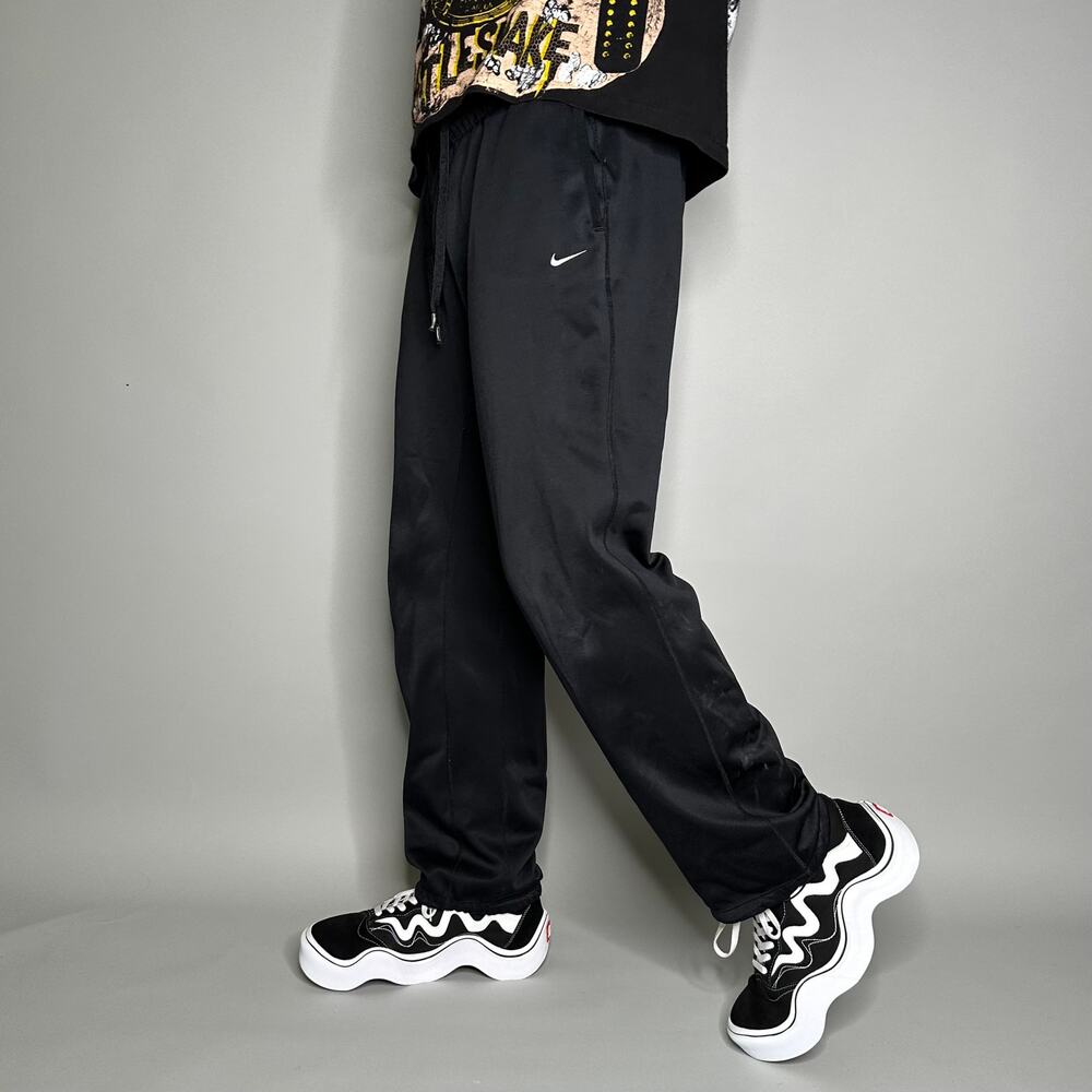Vintage Y2K Nike Sweatpants Mens L Jet Black Polyester White Swoosh Dri Fit